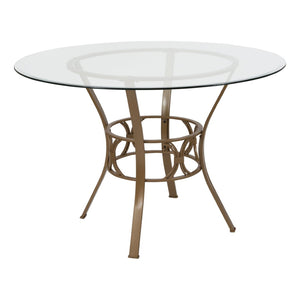 English Elm Carlisle Round Glass Dining Table with Elegant Silver Frame - Modern Design for Stylish Gatherings Clear Top/Matte Gold Frame 45" Round XU-TBG-2-GG