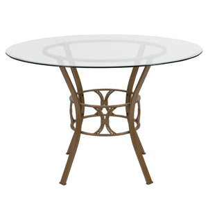 English Elm Carlisle Round Glass Dining Table with Elegant Silver Frame - Modern Design for Stylish Gatherings Clear Top/Matte Gold Frame 45" Round XU-TBG-2-GG