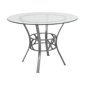 English Elm Carlisle Elegant Round Glass Dining Table with Stylish Silver Metal Base for Modern Interiors Clear Top/Silver Frame 42" Round XU-TBG-21-GG