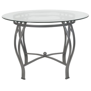 English Elm Syracuse Modern Round Glass Dining Table with Silver Metal Frame for Stylish Contemporary Spaces Clear Top/Silver Frame 42" Round XU-TBG-24-GG