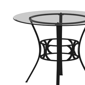 English Elm Carlisle Elegant Round Glass Dining Table with Stylish Silver Metal Base for Modern Interiors Clear Top/Black Frame 42" Round XU-TBG-6-GG