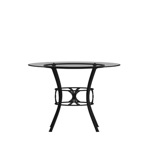 English Elm Carlisle Elegant Round Glass Dining Table with Stylish Silver Metal Base for Modern Interiors Clear Top/Black Frame 42" Round XU-TBG-6-GG