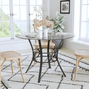 English Elm Carlisle Elegant Round Glass Dining Table with Stylish Silver Metal Base for Modern Interiors Clear Top/Black Frame 42" Round XU-TBG-6-GG