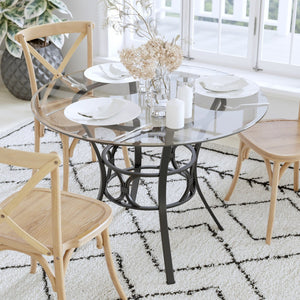 English Elm Carlisle Elegant Round Glass Dining Table with Stylish Silver Metal Base for Modern Interiors Clear Top/Black Frame 42" Round XU-TBG-6-GG