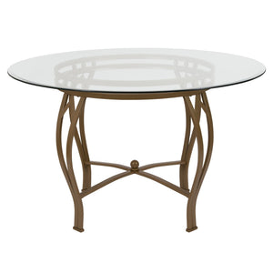English Elm Syracuse Modern Glass Dining Table with Ornamental Pedestal Base - Perfect for Elegant Gatherings Clear Top/Matte Gold Frame 48" Round XU-TBG-7-GG