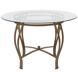 English Elm Syracuse Modern Glass Dining Table with Elegant Pedestal Base for Stylish Dining Experiences Clear Top/Matte Gold Frame 45" Round XU-TBG-8-GG