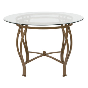 English Elm Syracuse Modern Round Glass Dining Table with Silver Metal Frame for Stylish Contemporary Spaces Clear Top/Matte Gold Frame 42" Round XU-TBG-9-GG