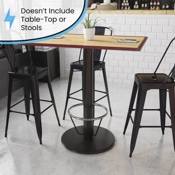 English Elm Beverly 24'' Round Restaurant Table Base - Heavy-Duty Cast Iron with Chrome Foot Ring for Durability XU-TR24-BAR-4CFR-GG