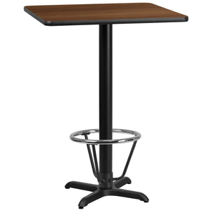 English Elm Stiles Bar Height Table Set with Durable Laminate Top and Sturdy X-Base for Hospitality Spaces Walnut 24" Square XU-WALTB-2424-T2222B-3CFR-GG