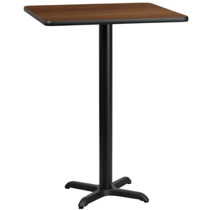 English Elm Stiles Commercial-Grade Bar Height Table Set with Durable Laminate Top and Sturdy X-Base Design Walnut 24" Square XU-WALTB-2424-T2222B-GG