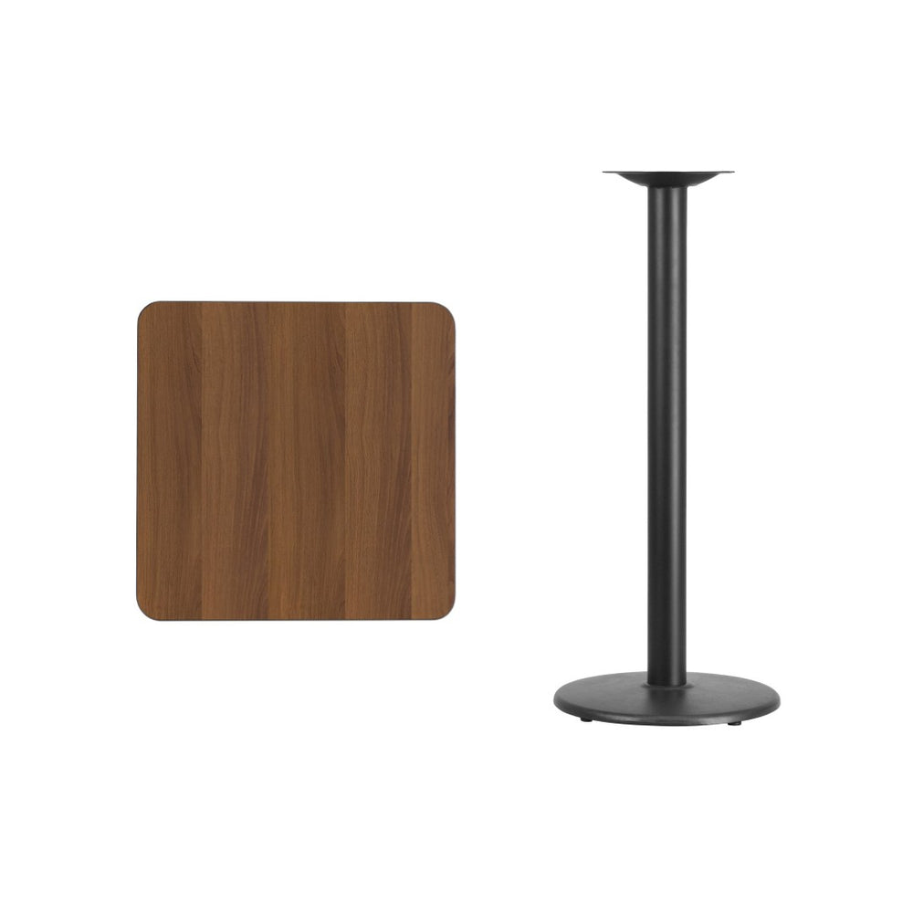 English Elm Stiles Bar Height Table Set with Durable Laminate Top and Sturdy Cast-Iron Base for Dining Areas Walnut 24" Square XU-WALTB-2424-TR18B-GG