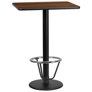 English Elm Stiles Commercial-Grade Bar Height Table Set with Durable Laminate Top and Cast-Iron Base Features Walnut 24"W x 30"L XU-WALTB-2430-TR18B-3CFR-GG