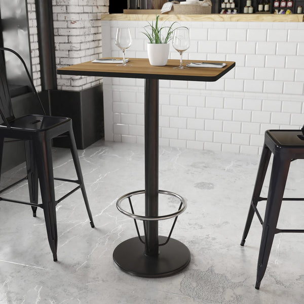 English Elm Stiles Commercial-Grade Bar Height Table Set with Durable Laminate Top and Cast-Iron Base Features Walnut 24"W x 30"L XU-WALTB-2430-TR18B-3CFR-GG