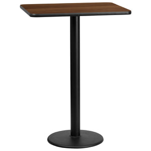English Elm Stiles Commercial-Grade Rectangular Laminate Table Top with Durable Bar Height Cast Iron Base Set Walnut 24"W x 30"L XU-WALTB-2430-TR18B-GG