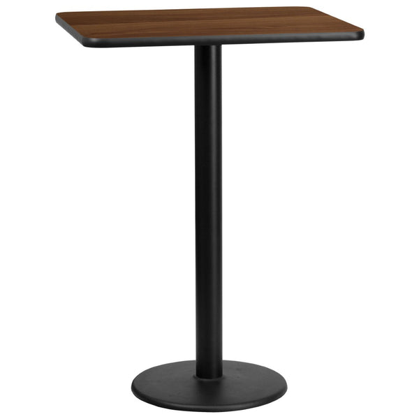 English Elm Stiles Commercial-Grade Rectangular Laminate Table Top with Durable Bar Height Cast Iron Base Set Walnut 24"W x 30"L XU-WALTB-2430-TR18B-GG