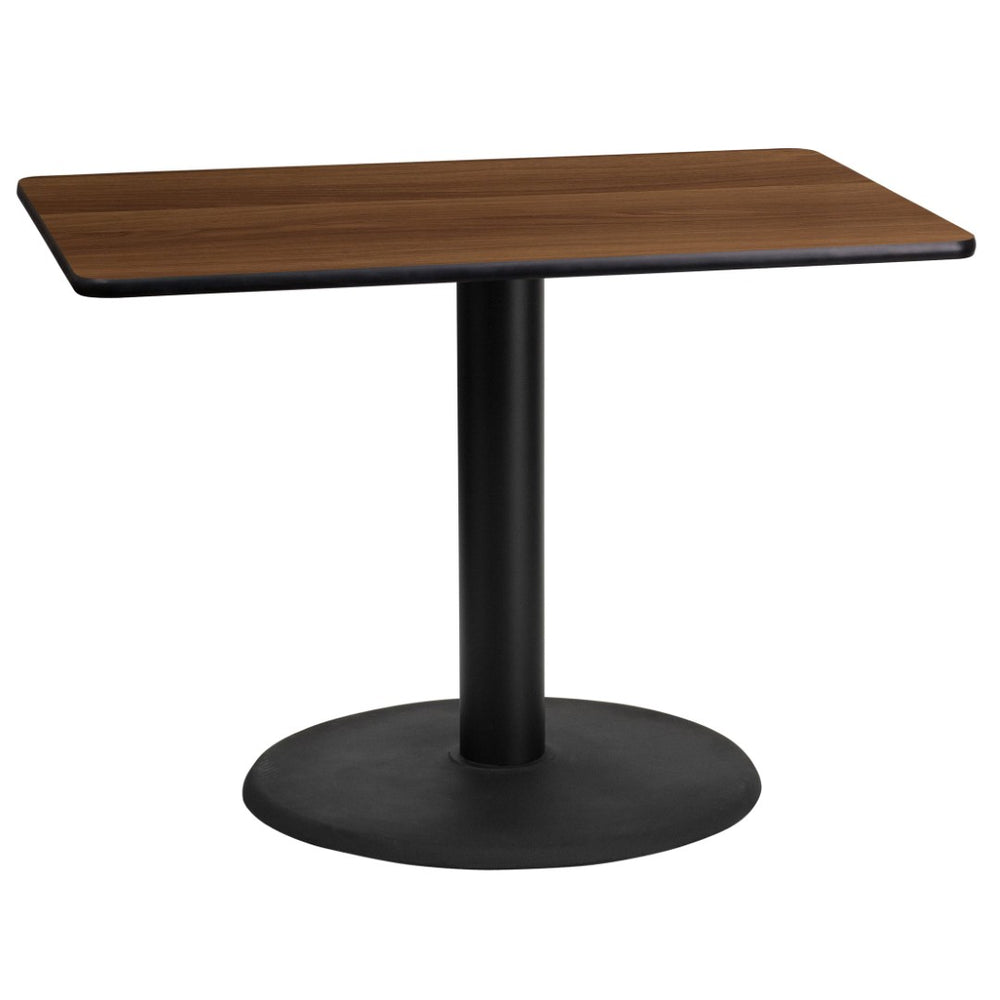 English Elm Graniss Rectangular Laminate Table Top with Durable Cast Iron Base - Perfect for Dining & Cafes Walnut 24"W x 42"L XU-WALTB-2442-TR24-GG