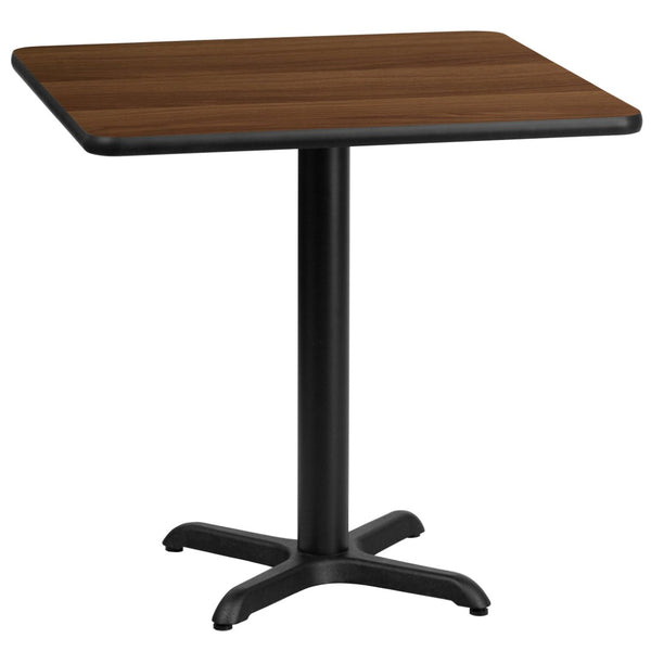 English Elm Graniss Durable Laminate Table Top with Commercial-Grade Base for Dining and Hospitality Spaces Walnut 30" Square XU-WALTB-3030-T2222-GG