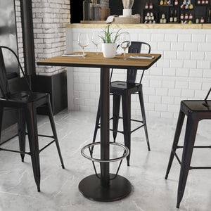 English Elm Stiles Commercial-Grade Bar Height Table Set with Reversible Laminate Top and Durable Cast Iron Base Walnut 30" Square XU-WALTB-3030-TR18B-3CFR-GG