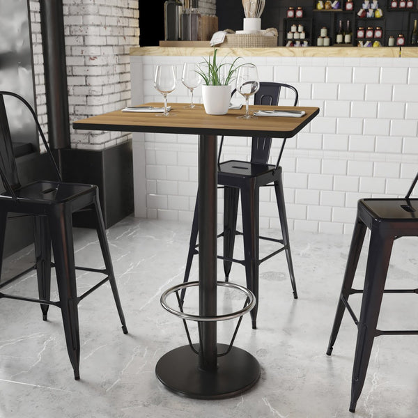 English Elm Stiles Commercial-Grade Bar Height Table Set with Reversible Laminate Top and Durable Cast Iron Base Walnut 30" Square XU-WALTB-3030-TR18B-3CFR-GG
