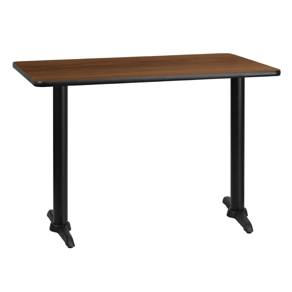 English Elm Graniss Durable Rectangular Laminate Table Top with Heavy-Duty T-Base Set for Commercial Use Walnut 30"W x 42"L XU-WALTB-3042-T0522-GG
