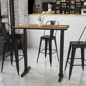 English Elm Stiles Commercial-Grade Bar Height Table Set with Durable Laminate Top and Sturdy Dual T-Bases Walnut 30"W x 42"L XU-WALTB-3042-T0522B-GG