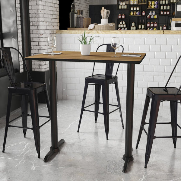 English Elm Stiles Commercial-Grade Bar Height Table Set with Durable Laminate Top and Sturdy Dual T-Bases Walnut 30"W x 42"L XU-WALTB-3042-T0522B-GG