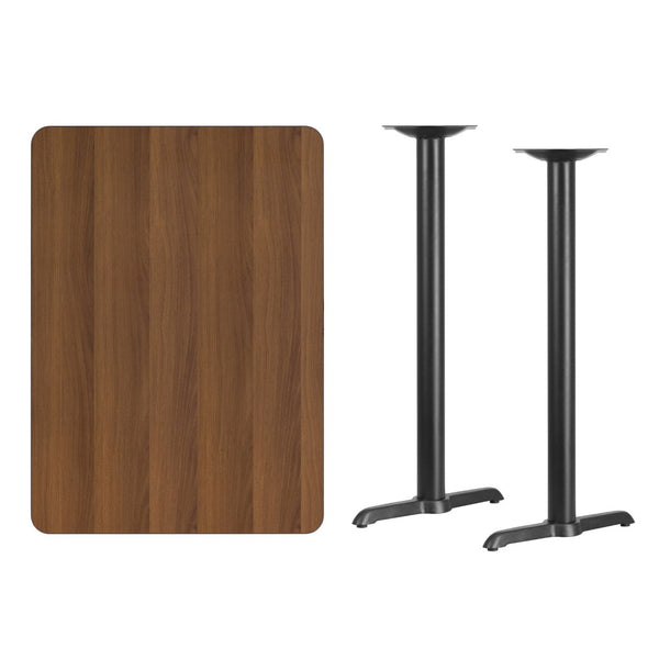 English Elm Stiles Commercial-Grade Bar Height Table Set with Durable Laminate Top and Sturdy Dual T-Bases Walnut 30"W x 42"L XU-WALTB-3042-T0522B-GG