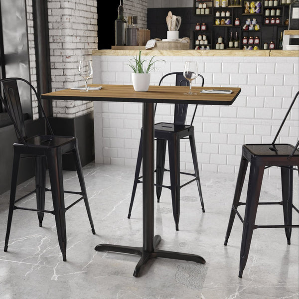 English Elm Stiles Commercial-Grade Bar Height Table Set with Durable Laminate Top and Sturdy Cast Iron Base Walnut 30"W x 42"L XU-WALTB-3042-T2230B-GG