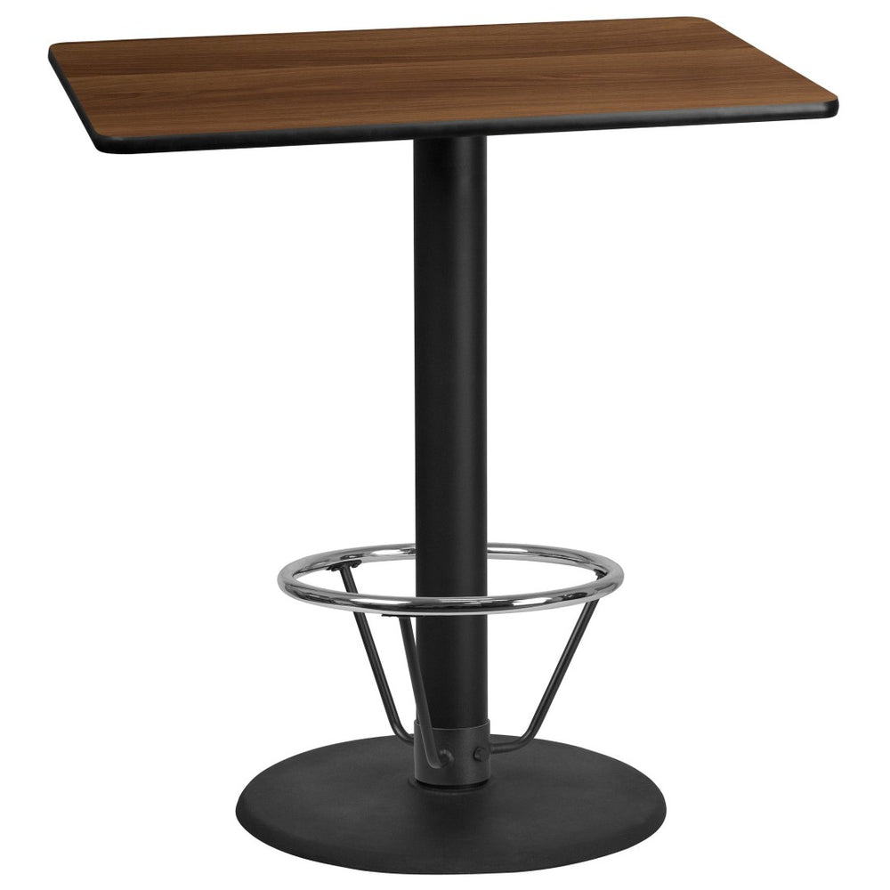 English Elm Stiles Durable Rectangular Laminate Table Top with Bar Height Base & Foot Ring for Dining Spaces Black 30"W x 42"L XU-BLKTB-3042-TR24B-4CFR-GG