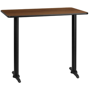 English Elm Stiles Durable Rectangular Laminate Table Top with Sturdy Bar Height Base for Commercial Use Walnut 30"W x 48"L XU-WALTB-3048-T0522B-GG