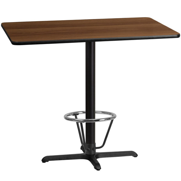 English Elm Stiles Commercial-Grade Bar-Height Table Set with Durable Laminate Top and Sturdy Cast Iron Base Walnut 30"W x 48"L XU-WALTB-3048-T2230B-3CFR-GG