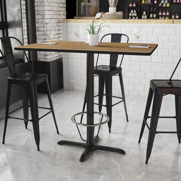 English Elm Stiles Commercial-Grade Bar-Height Table Set with Durable Laminate Top and Sturdy Cast Iron Base Walnut 30"W x 48"L XU-WALTB-3048-T2230B-3CFR-GG