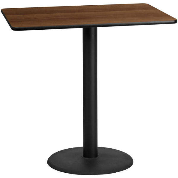 English Elm Stiles Rectangular Laminate Table Top with Durable Bar Height Base for Restaurants and Homes Walnut 30"W x 48"L XU-WALTB-3048-TR24B-GG