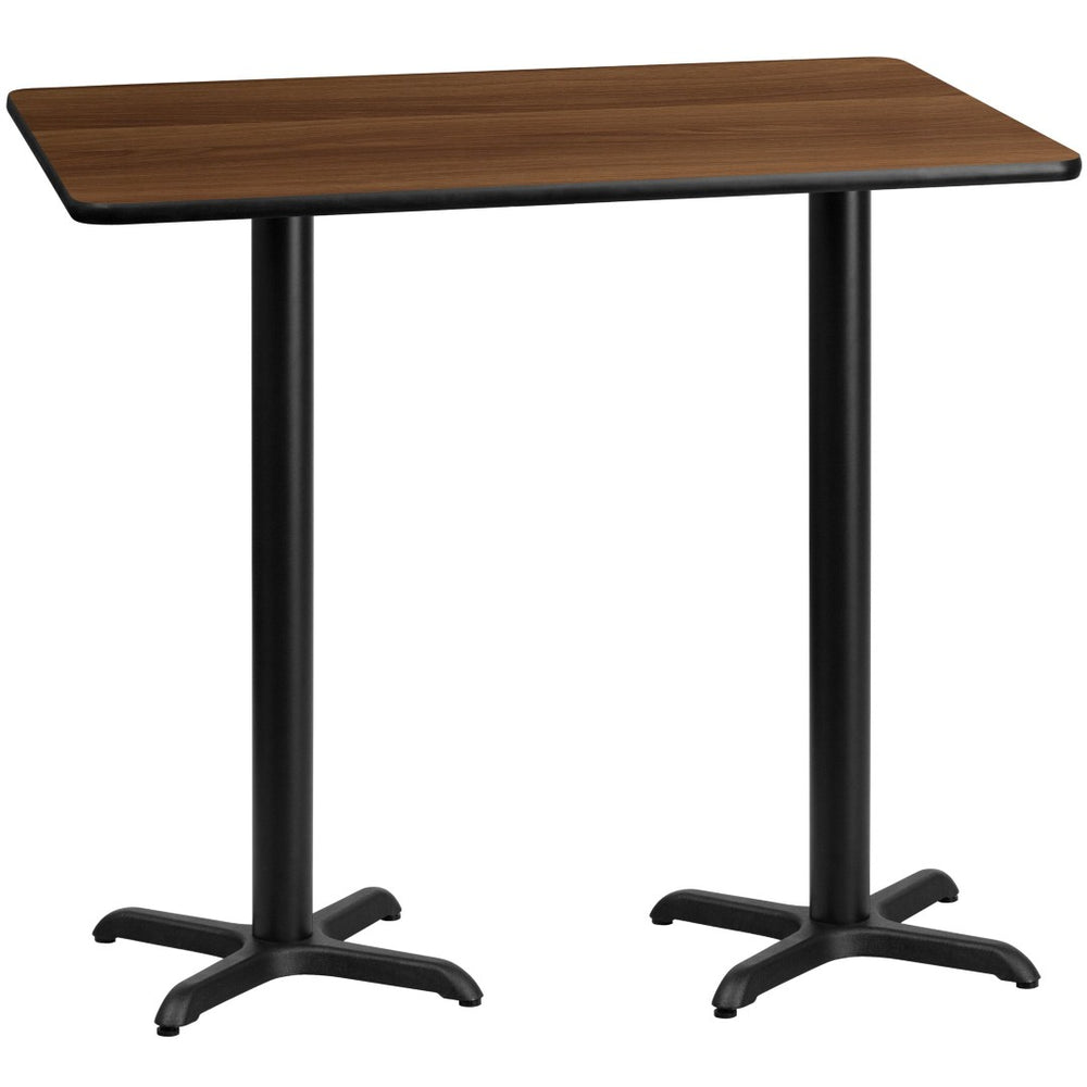 English Elm Stiles Rectangular Laminate Table Top with Durable Bar Height Bases for Commercial or Home Use Mahogany 30"W x 60"L XU-MAHTB-3060-T2222B-GG