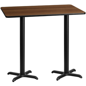 English Elm Stiles Rectangular Laminate Table Top with Durable Bar Height Bases for Commercial or Home Use Walnut 30"W x 60"L XU-WALTB-3060-T2222B-GG