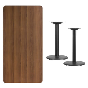 English Elm Graniss Rectangular Laminate Table Top with Durable Dual Round Bases for Home and Commercial Use Walnut 30"W x 60"L XU-WALTB-3060-TR18-GG