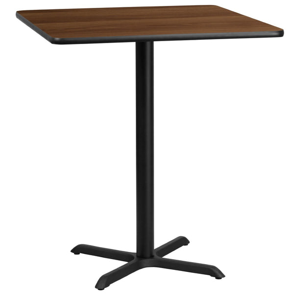 English Elm Stiles Bar Height Table Set with Durable Reversible Laminate Top for Restaurants and Cafeterias Walnut 36" Square XU-WALTB-3636-T3030B-GG