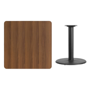 English Elm Graniss Durable Square Laminate Table Top with Sturdy Round Base for Stylish Dining & Hospitality Spaces Walnut 36" Square XU-WALTB-3636-TR24-GG