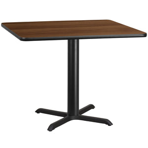 English Elm Graniss Commercial-Grade Square Table Top with Durable Laminate and Sturdy Cast Iron X-Base Design Walnut 42" Square XU-WALTB-4242-T3333-GG