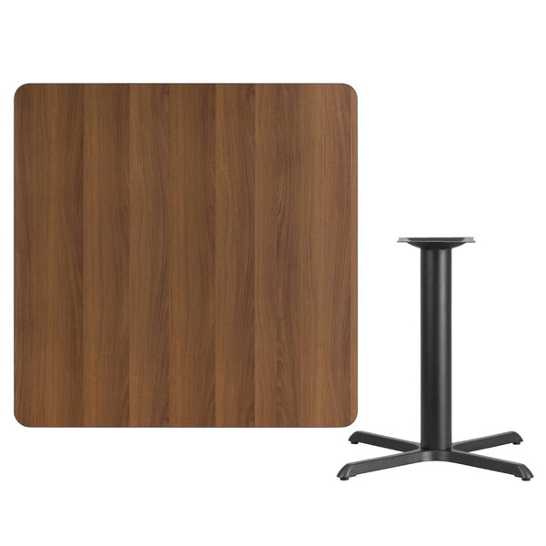 English Elm Graniss Commercial-Grade Square Table Top with Durable Laminate and Sturdy Cast Iron X-Base Design Walnut 42" Square XU-WALTB-4242-T3333-GG