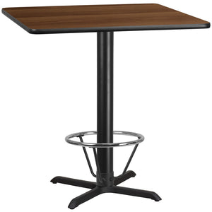 English Elm Stiles Commercial-Grade Bar Height Table Set with Durable Laminate Top and Sturdy Cast Iron Base Walnut 42" Square XU-WALTB-4242-T3333B-4CFR-GG