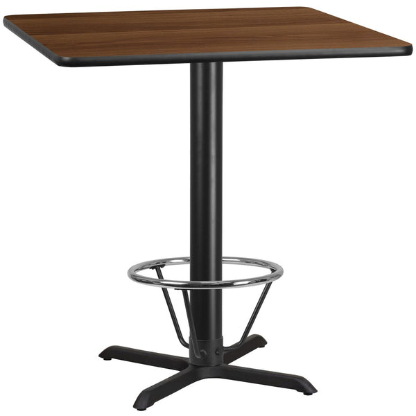 English Elm Stiles Commercial-Grade Bar Height Table Set with Durable Laminate Top and Sturdy Cast Iron Base Walnut 42" Square XU-WALTB-4242-T3333B-4CFR-GG