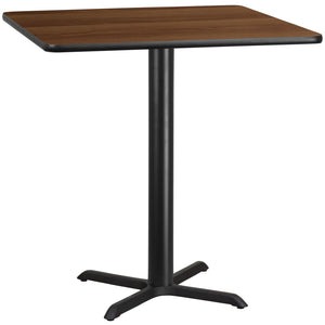 English Elm Stiles Commercial-Grade Bar Height Table Set with Reversible Laminate Top for Hospitality Spaces Walnut 42" Square XU-WALTB-4242-T3333B-GG