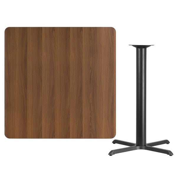 English Elm Stiles Commercial-Grade Bar Height Table Set with Reversible Laminate Top for Hospitality Spaces Walnut 42" Square XU-WALTB-4242-T3333B-GG