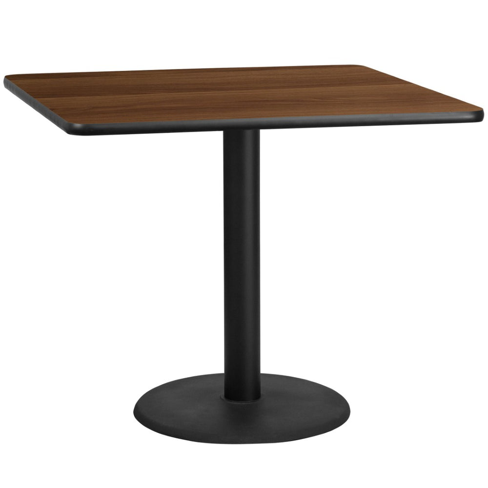 English Elm Graniss Durable Commercial-Grade Table Top with Round Base, Scratch-Resistant & Easy to Clean Design Walnut 42" Square XU-WALTB-4242-TR24-GG