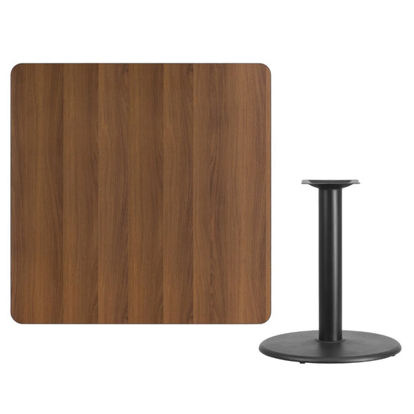 English Elm Graniss Durable Commercial-Grade Table Top with Round Base, Scratch-Resistant & Easy to Clean Design Walnut 42" Square XU-WALTB-4242-TR24-GG