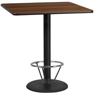 English Elm Stiles Modern Bar Height Table Set with Durable Laminate Top and Sturdy Cast Iron Base for Dining Spaces Walnut 42" Square XU-WALTB-4242-TR24B-4CFR-GG