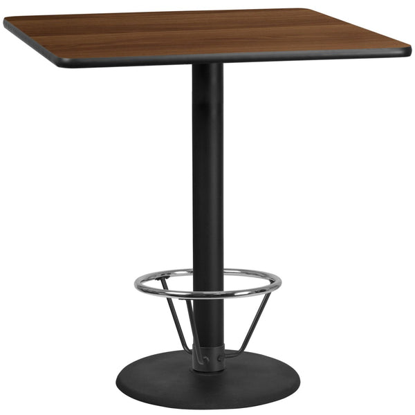 English Elm Stiles Modern Bar Height Table Set with Durable Laminate Top and Sturdy Cast Iron Base for Dining Spaces Walnut 42" Square XU-WALTB-4242-TR24B-4CFR-GG