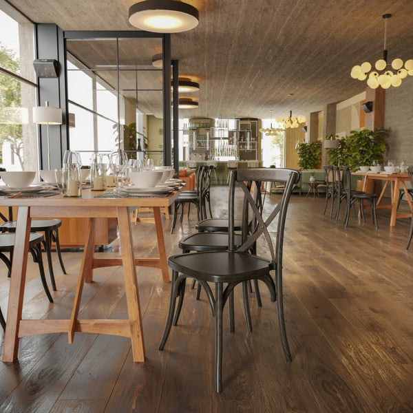 English Elm HERCULES Stackable Cross Back Chair - Timeless Wood Design for Bistro or Home, Fully Assembled & Durable Early American XU-X-EA-GG