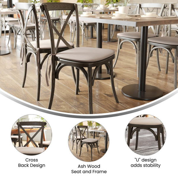 English Elm HERCULES Stackable Cross Back Dining Chair with Cushion - Timeless Design for Comfort & Durability Early American XU-X-EA-NTC-GG